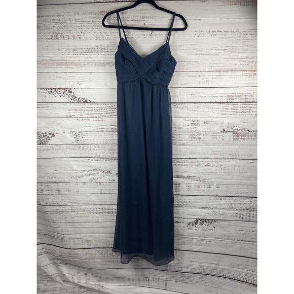 BHLDN Dress Women's Small Blue Chiffon Maxi Gown Ruched Bodice Bridesmaid Formal - Picture 2 of 9